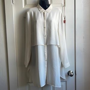 J Jill white layered button up top/tunic size L
